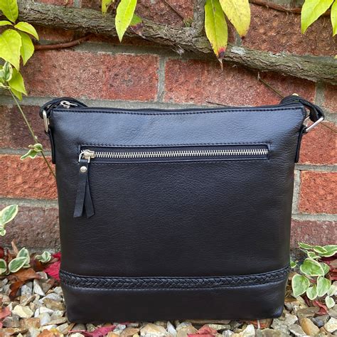 Rowallan Large Black Leather Shoulder Bag Cross Body Bag