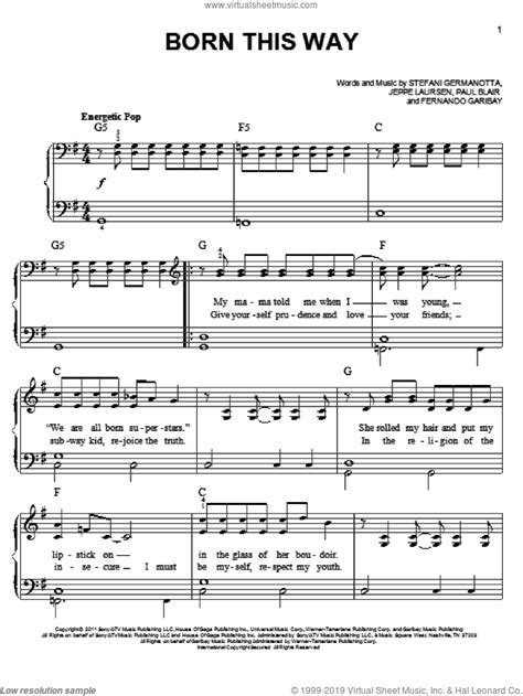 Born This Way Sheet Music For Piano Solo Pdf Interactive