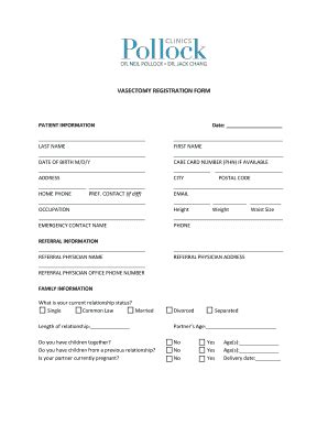 Fillable Online Vasectomy Registration Form Edited Pollock Clinics