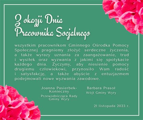 Listopada Dzie Pracownika Socjalnego Portal Gminy Wyry