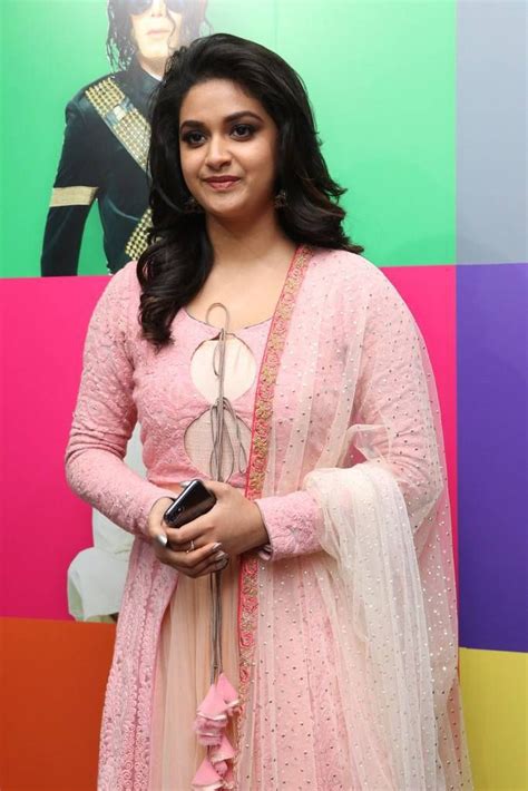 Keerthi Suresh Chubby Face In Pink Dress Pink Designer Dresses Indian Actresses Designer