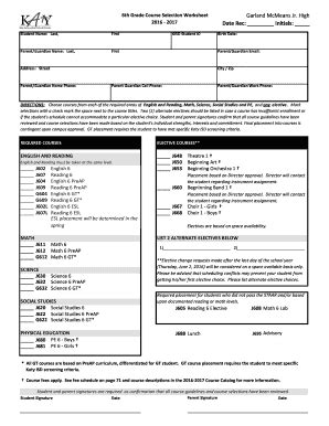 Fillable Online Katyisd Th Grade Course Selection Worksheet Katyisd