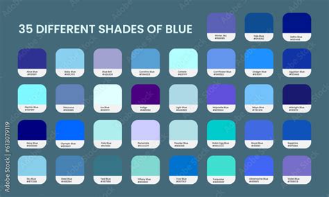 35 Different Shades Of Blue Along With Their Names And Hexadecimal