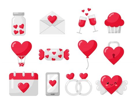 Conjunto De Iconos De Amor Y San Valentín Aislado En Blanco Vector Premium