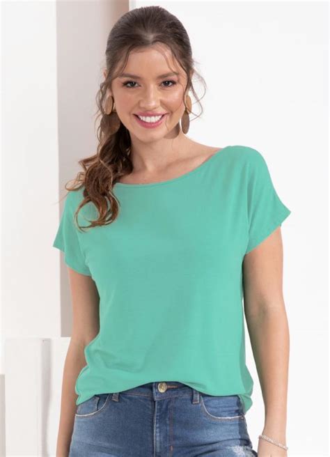 Blusa Mangas Curtas Verde Água Quintess