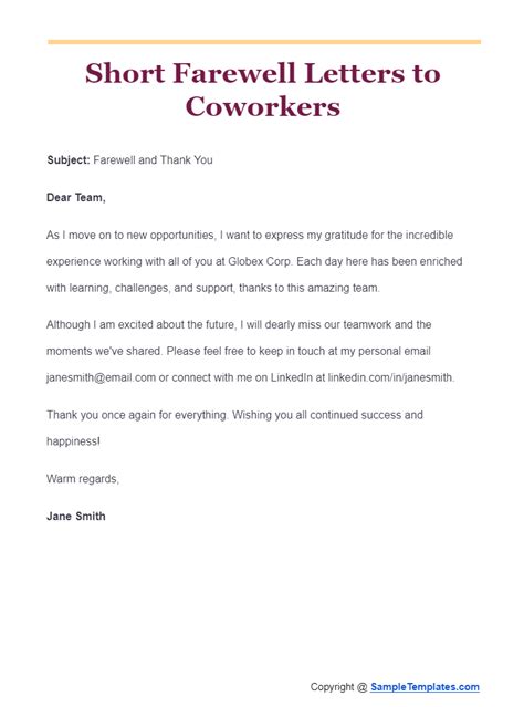 Free Sample Farewell Letters To Co Workers In Pdf Word Pages