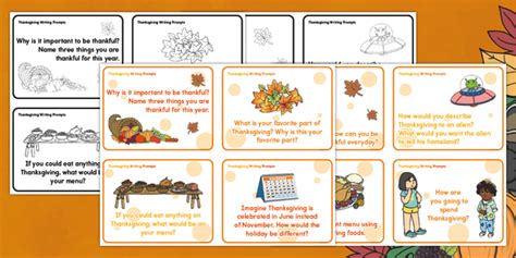 Printable Thanksgiving Writing Prompts Twinkl