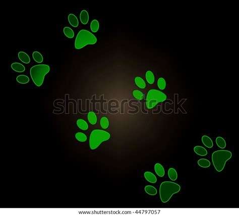 Green Radioactive Paw Prints On Black Stock Illustration 44797057