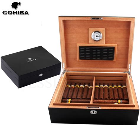 COHIBA Cedar Wood Cigar Humidor Sigari Cabinet W/ Hygrometer Humidifier ...