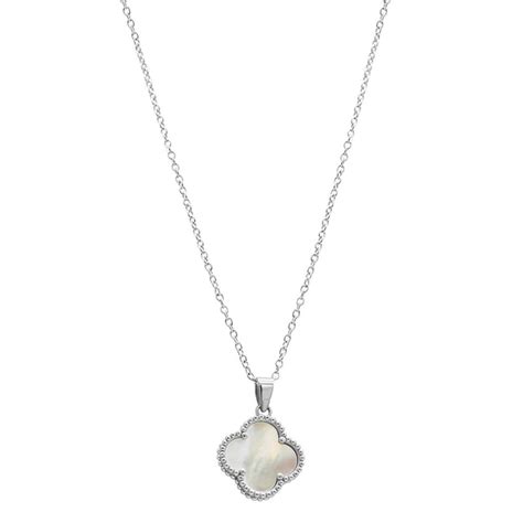 White Mother Of Pearl Flower Necklace Silver Adornia