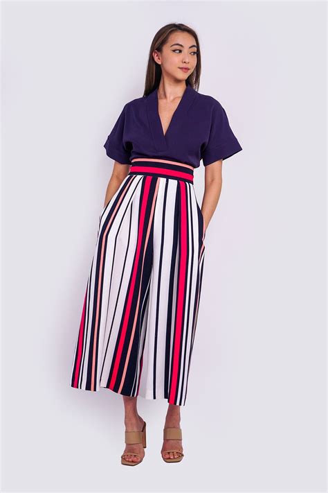 Pink Stripe Pleated Wide Leg Kira Pants Chloe Dao