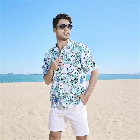 Herren Hawaii Hemd Mit Kurzen Rmeln Bedruckt Mit Kn Pfen Sommer