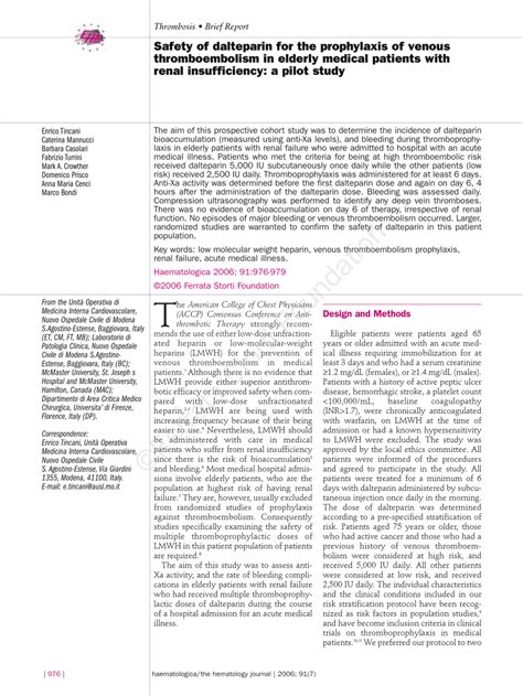 (PDF) Safety of dalteparin for the prophylaxis of venous ...