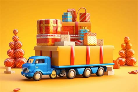 Premium AI Image | A blue truck with a red and yellow box on the back
