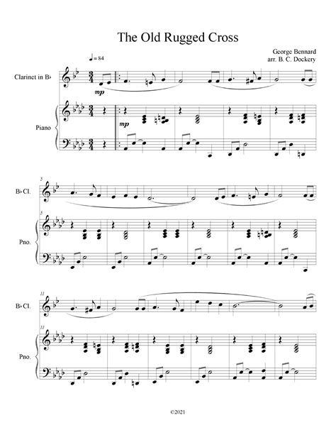 The Old Rugged Cross Clarinet Solo With Piano Accompaniment Arr B C Dockery Sheet Music