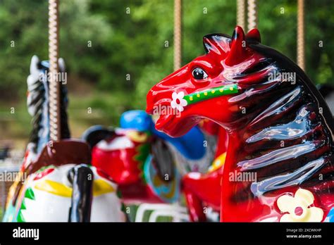 Merry Go Round Plastic Colorful Horses Colorful Horse Detail Of