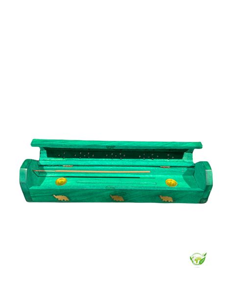 Porte Encens Bois Coffret Vert Elephants