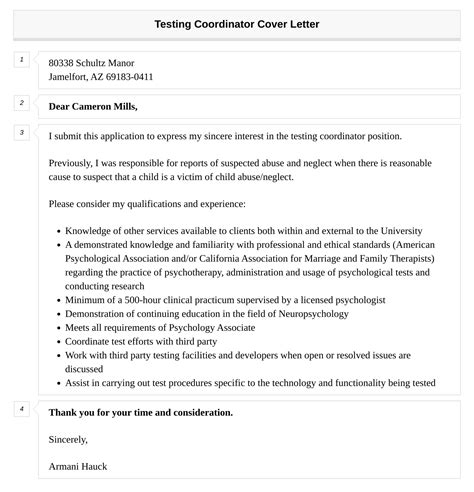 Testing Coordinator Cover Letter Velvet Jobs