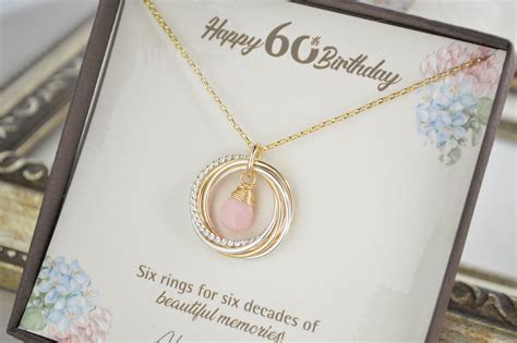 60th Birthdays Gift For Women 60 Birthday Jewelry For Mom Pink Opal