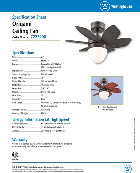 Westinghouse Origami 24 Inch Reversible Six Blade Indoor Ceiling Fan