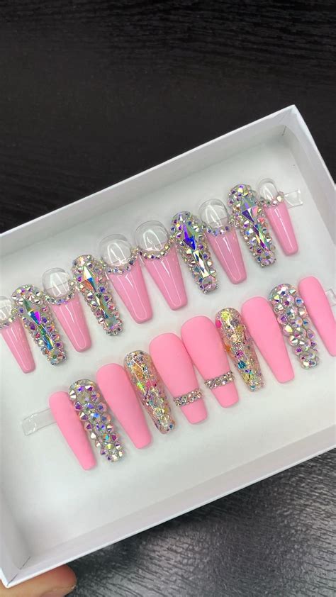 Press On Nails Swarovski And Chrome Nails Hard Gel Press Etsy Artofit