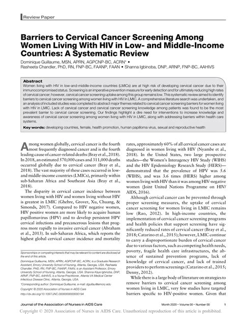 Pdf Barriers To Cervical Cancer Screening Among Women Living With Hiv