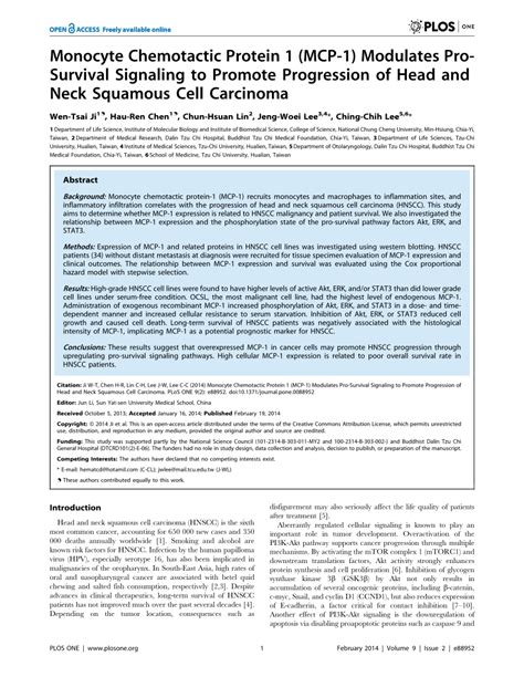 Pdf Monocyte Chemotactic Protein 1 Mcp 1 Modulates Pro Survival Signaling To Promote