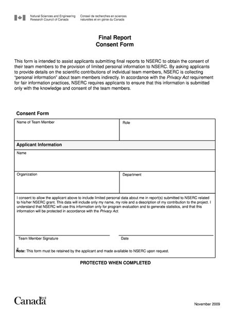 Fillable Online Nserc Crsng Gc Final Report Consent Form Nserc