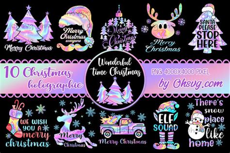 Christmas PNG Bundle, Holographic Christmas PNG, Hologram Christmas PN - ohsvg