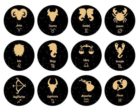 Conjunto De Signos Del Zodiaco Signos De Oro Sobre Un Fondo Redondo