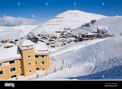 Snow covered ski resort Mzaar Faraya Lebanon Stock Photo - Alamy