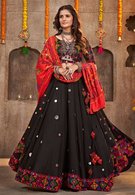 Black Viscose Rayon Navratri Chaniya Choli 268873