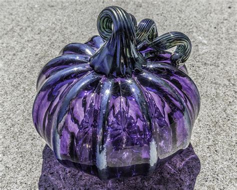 Purple Blown Glass Pumpkin 4 Decorative Sculpture With Etsy