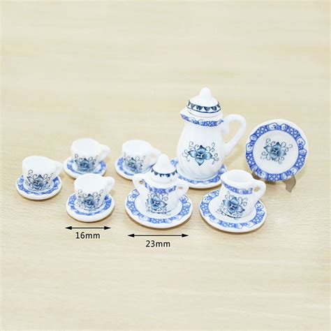 Pcs Dollhouse Miniatures Dining Ware Ceramic Flower Tea Set Toy