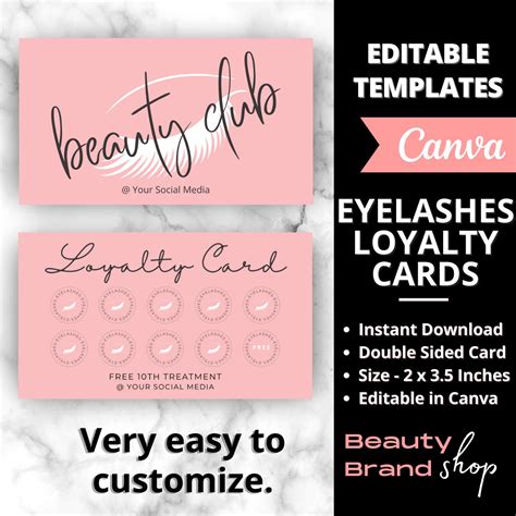 Lash Loyalty Card Editable Loyalty Cards Eyelashes Loyalty Card