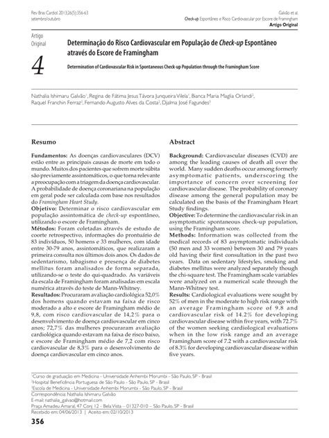 Pdf Determinação Do Risco Cardiovascular Em População De Check Up