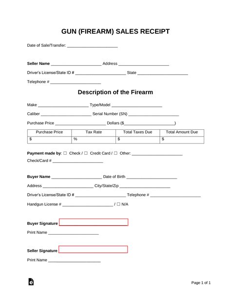 Free Firearm Gun Sales Receipt Template Pdf Word Eforms