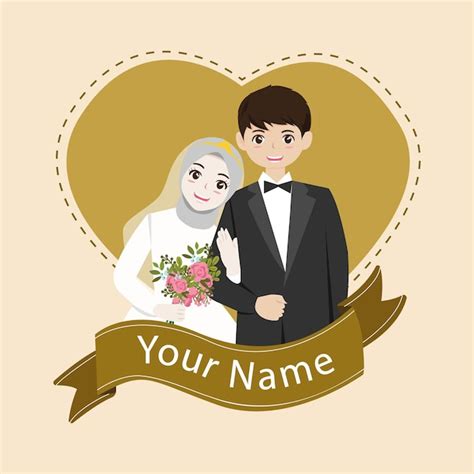 Premium Vector Cute Muslim Couple With Flower For Wedding Invitation