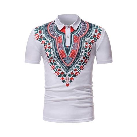 Mens Summer African Style Printedc Slim Fit Business Casual Golf Shirt