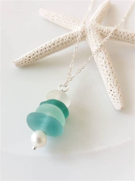 Genuine Sea Glass Necklace Blue Seaglass Necklace Beach Glass Etsy