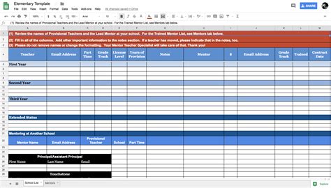 Mentor Spreadsheets Mentor Teaching Program