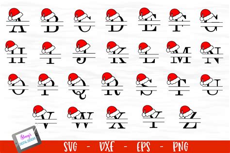 Santa Hat Split Letters A Z 26 Christmas Split Monograms Etsy