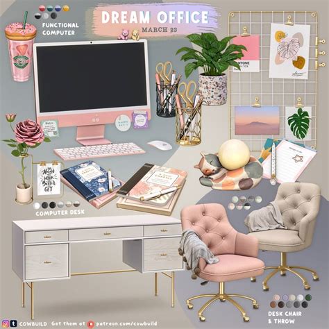 March 2023 Set 1 Dream Office Cowbuild Sims 4 Bedroom Sims 4