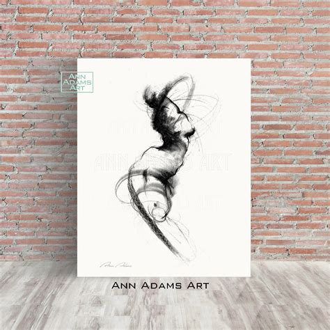 Set Of 3 Female Nude Figure Drawing Black And White Abstract Etsy