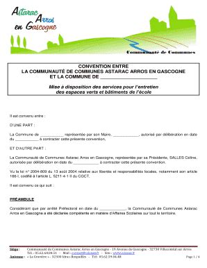 Fillable Online Cdcaag Convention Entre La Communaut De Communes