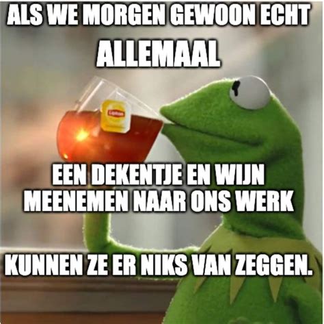 Kermie The Frog Drinking Tea With Caption In German