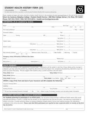 Fillable Online Gustavus Health Form 2004 Gustavus Fax Email Print