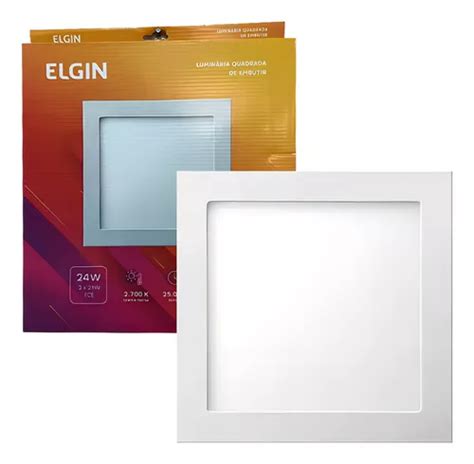 Luminária Plafon Led Elgin Painel Embutir Quadrado 24w Luz Amarela