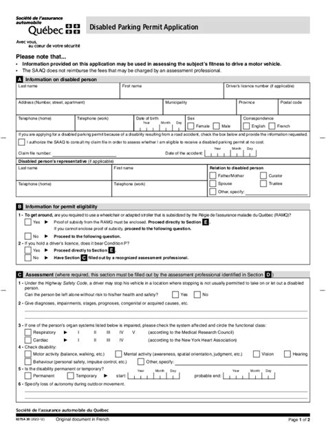 Fillable Online Disabled Parking Permit Application Form To Be Filled Out To Claim Disabled