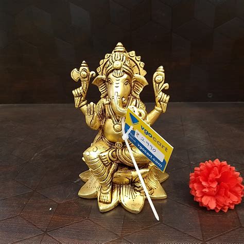 Brass Ganesha On Lotus Idol Vgocart Brass Antique Collections